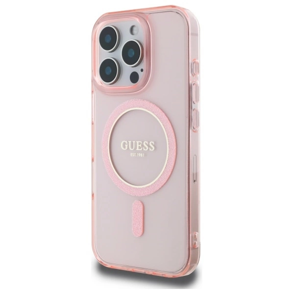 Guess GUHMP16LHFGEREP iPhone 16 Pro 6.3" pink/pink hardcase IML Glitter Circle MagSafeeng
