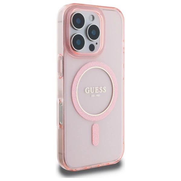 Guess GUHMP16LHFGEREP iPhone 16 Pro 6.3" pink/pink hardcase IML Glitter Circle MagSafeeng