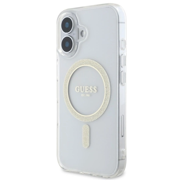 Guess GUHMP16MHFGERET iPhone 16 Plus 6.7" transparent hardcase IML Glitter Circle MagSafeeng