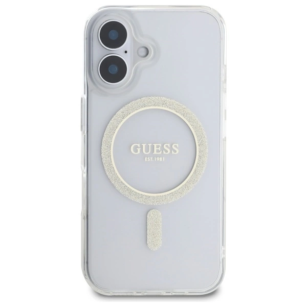 Guess GUHMP16MHFGERET iPhone 16 Plus 6.7" transparent hardcase IML Glitter Circle MagSafeeng