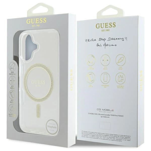 Guess GUHMP16MHFGERET iPhone 16 Plus 6.7" transparent hardcase IML Glitter Circle MagSafeeng