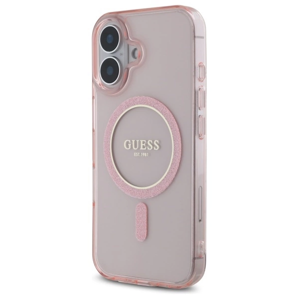 Guess GUHMP16SHFGEREP iPhone 16 6.1" pink/pink hardcase IML Glitter Circle MagSafeeng