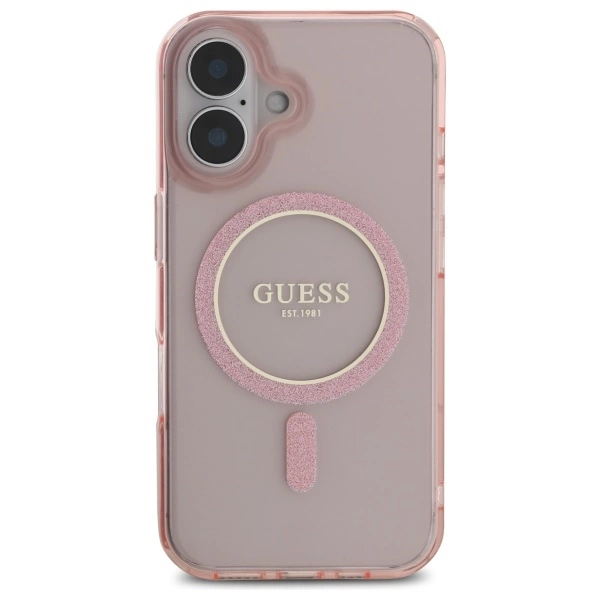 Guess GUHMP16SHFGEREP iPhone 16 6.1" pink/pink hardcase IML Glitter Circle MagSafeeng