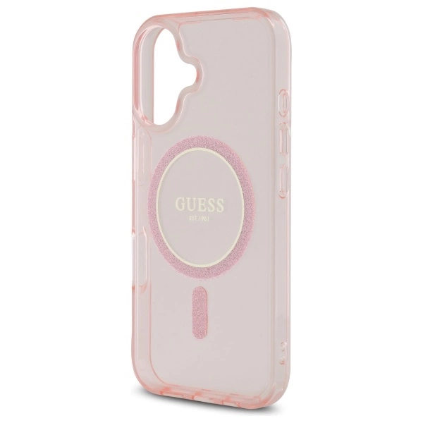 Guess GUHMP16SHFGEREP iPhone 16 6.1" pink/pink hardcase IML Glitter Circle MagSafeeng