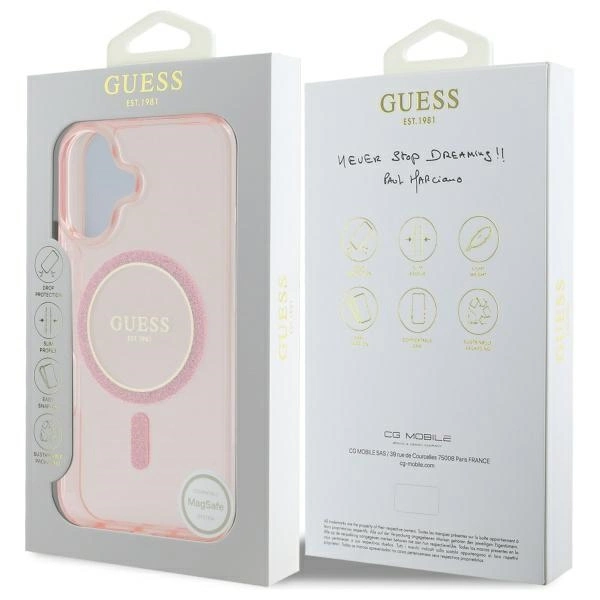 Guess GUHMP16SHFGEREP iPhone 16 6.1" pink/pink hardcase IML Glitter Circle MagSafeeng