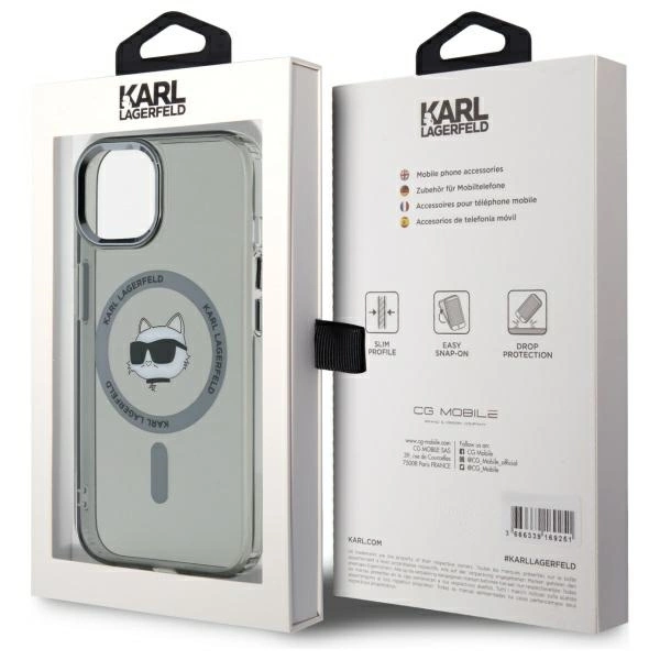 Karl Lagerfeld KLHMP15SHLSCHK iPhone 15 6.1" black/black hardcase IML Metal Choupette Head MagSafeeng