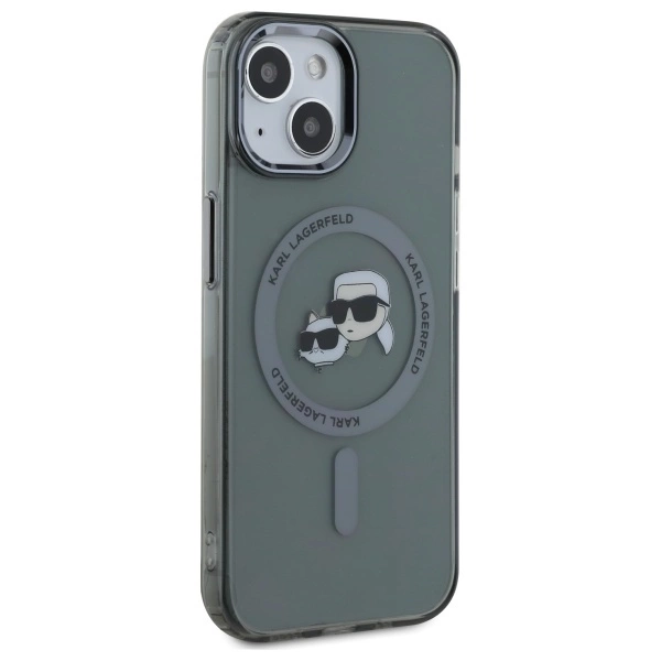 Karl Lagerfeld KLHMP15SHLSKCK iPhone 15 6.1" black/black hardcase IML Metal Karl&Choupette Head MagSafeeng