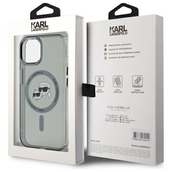 Karl Lagerfeld KLHMP15SHLSKCK iPhone 15 6.1" black/black hardcase IML Metal Karl&Choupette Head MagSafeeng
