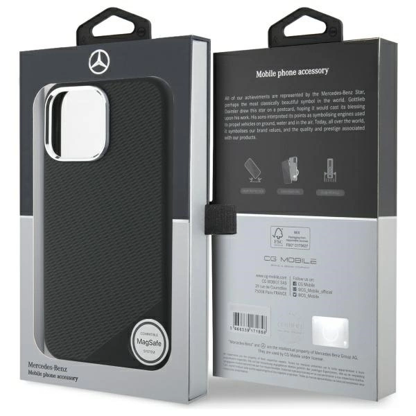 Mercedes MEHMP16L23SUGDK iPhone 16 Pro 6.3" black/black hardcase Silicone Tonal Logo Wood Pattern MagSafeeng