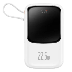 Baseus Qpow Digital Display powerbank with fast charging 10000mAh 22.5W QC/PD/SCP/FCP with built-in USB-C cable whiteeng