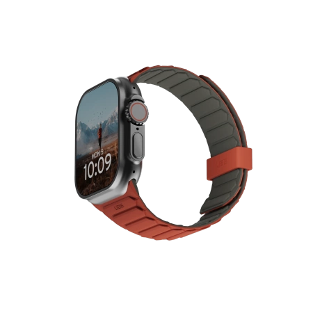 183194_1 UAG Pathfinder Silicone Double-Sided Magnetic Strap for Apple Watch 42 / 44 / 45 / 46 / 49mm - Gray-Orangeeng