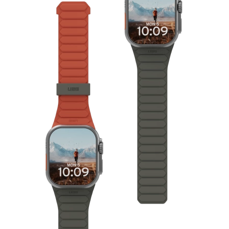 183194_3 UAG Pathfinder Silicone Double-Sided Magnetic Strap for Apple Watch 42 / 44 / 45 / 46 / 49mm - Gray-Orangeeng