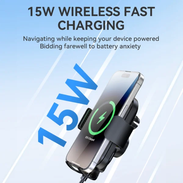 Wozinsky WUMID phone holder with 15W inductive charger for car dashboard - blackeng