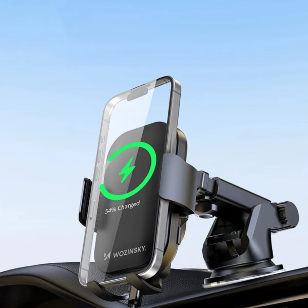 Wozinsky WUMID phone holder with 15W inductive charger for car dashboard - blackeng