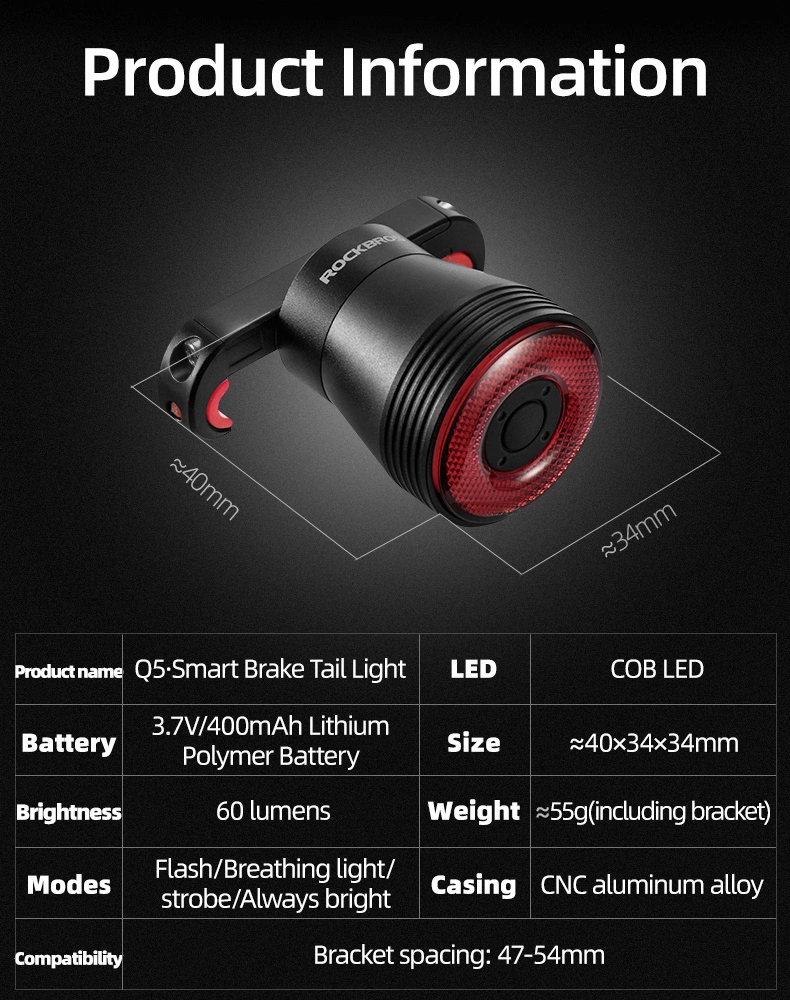 Rockbros Q5 Rear Bike Light with Intelligent Stop System - Blackeng