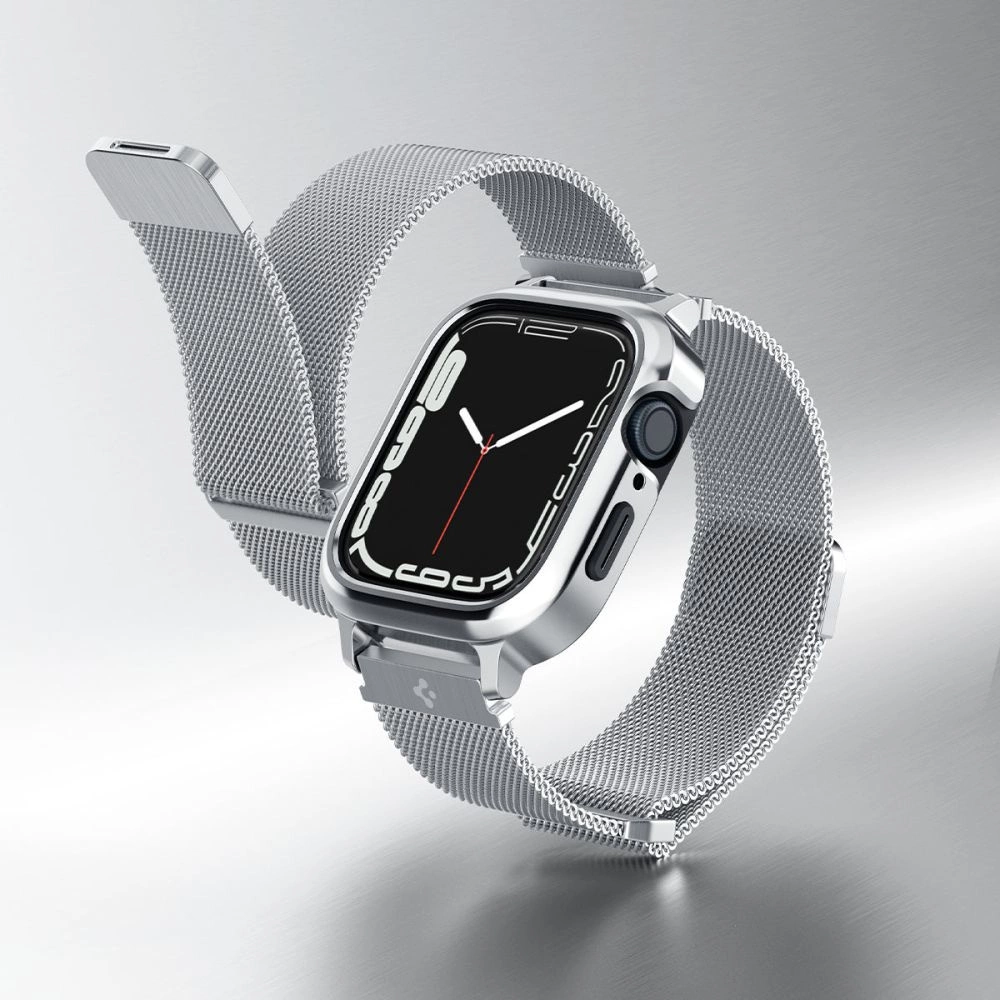 Spigen Metal Fit Pro Case and Strap Set for Apple Watch 4/5/6/7/8/9/SE (44/45mm) - Silvereng