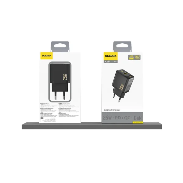 Dudao A26T GaN 25W USB-A, USB-C Charger - Blackeng
