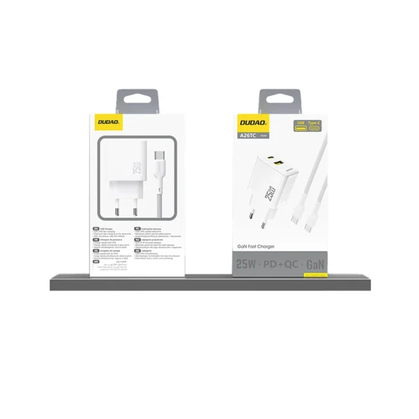 Dudao A26T GaN 25W USB-A, USB-C Charger - Whiteeng
