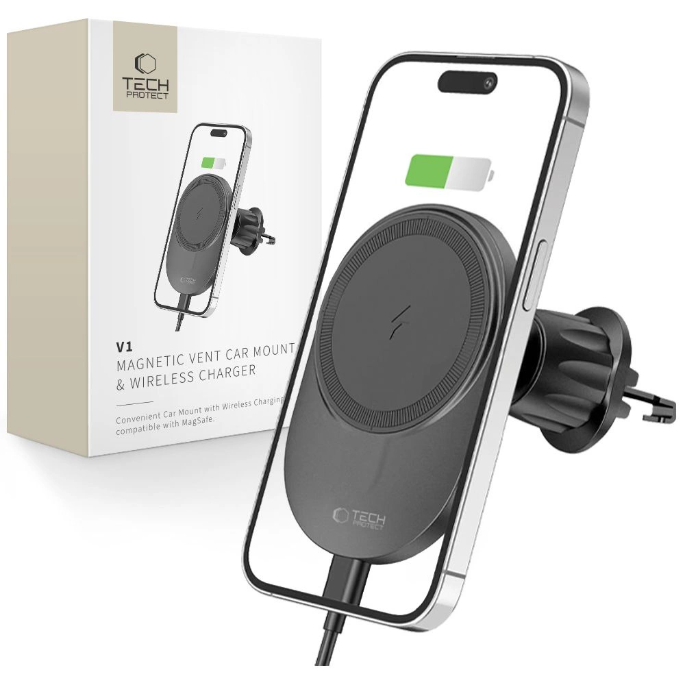 Tech-Protect MM15W-V1 Car Phone Holder with MagSafe 15W Inductive Charger for Air Vent - Blackeng