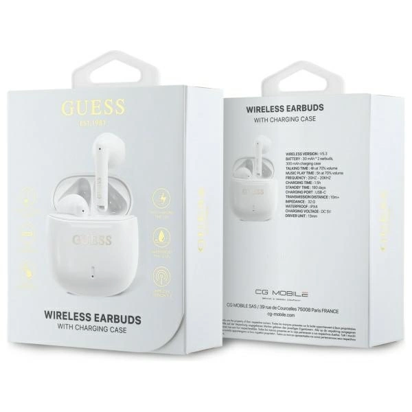 Guess Bluetooth headphones GUTWSJ14ESGH TWS + docking station white/white Printed Classic Logoeng