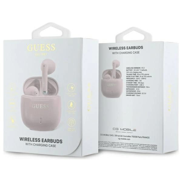 Guess Bluetooth headphones GUTWSJ14ESGP TWS + docking station pink/pink Printed Classic Logoeng