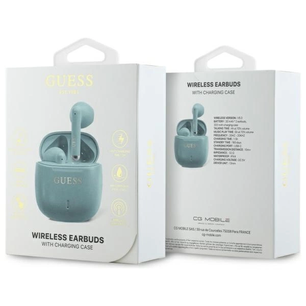 Guess Bluetooth headphones GUTWSJ14ESGQ TWS + docking station turquoise/turquoise Printed Classic Logoeng