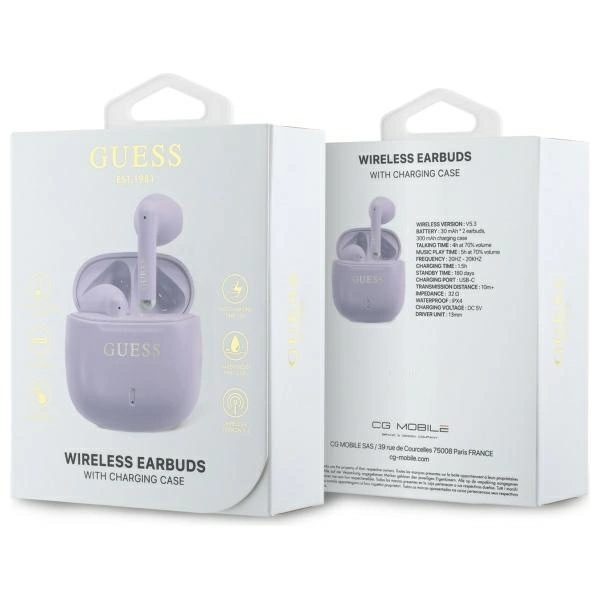 Guess Bluetooth headphones GUTWSJ14ESGU TWS + docking station purple/purple Printed Classic Logoeng