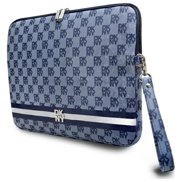 DKNY Sleeve Checkered Pattern Printed Stripes 14" Laptop Case - Blueeng