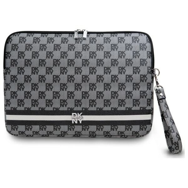 DKNY Sleeve Checkered Pattern Printed Stripes 14" Laptop Case - Blackeng