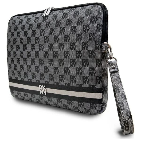 DKNY Sleeve Checkered Pattern Printed Stripes 14" Laptop Case - Blackeng