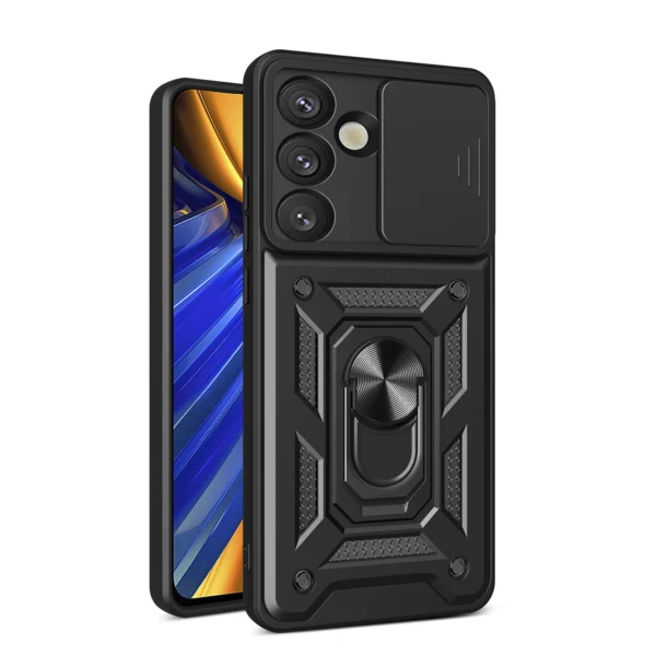 Hybrid Armor Camshield with Camera Cover and Metal Ring for Samsung Galaxy S25 - Blackeng