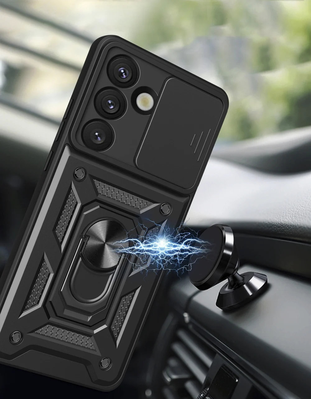 Hybrid Armor Camshield with Camera Cover and Metal Ring for Samsung Galaxy S25 - Blackeng