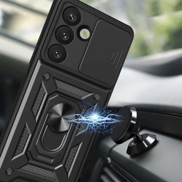 Hybrid Armor Camshield with Camera Cover and Metal Ring for Samsung Galaxy S25 - Blackeng