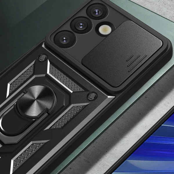 Hybrid Armor Camshield with Camera Cover and Metal Ring for Samsung Galaxy S25 - Blackeng