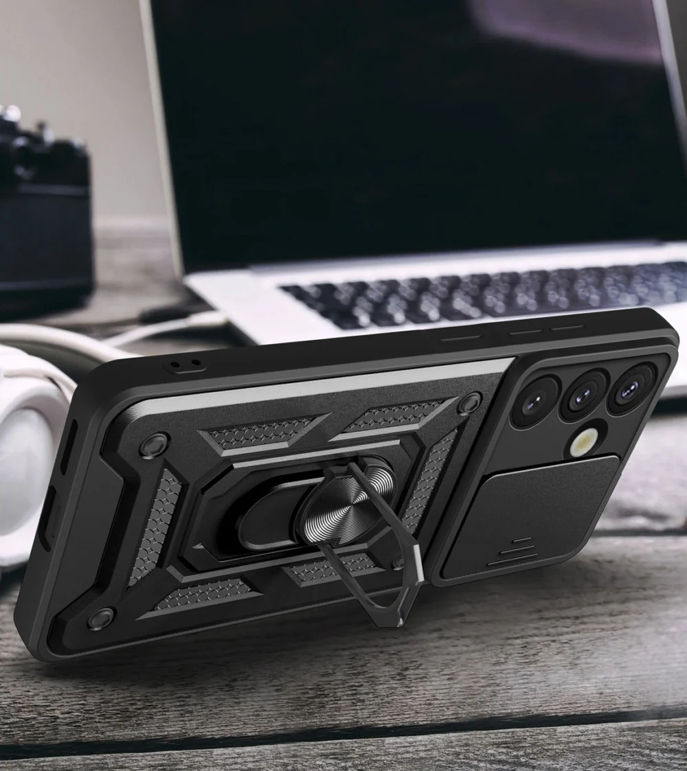 Hybrid Armor Camshield with Camera Cover and Metal Ring for Samsung Galaxy S25 - Blackeng