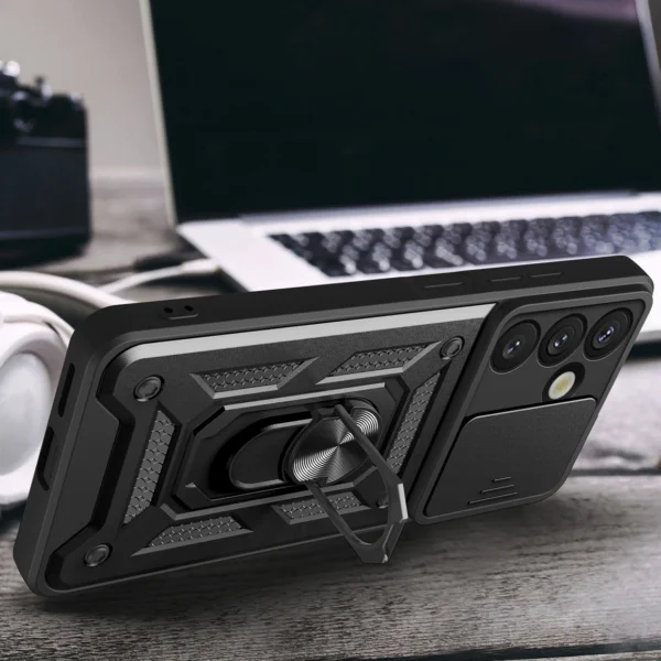 Hybrid Armor Camshield with Camera Cover and Metal Ring for Samsung Galaxy S25 - Blackeng
