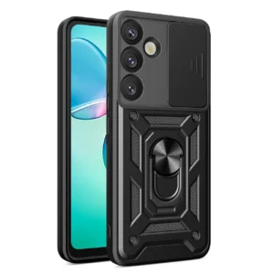 Hybrid Armor Camshield with Camera Cover and Metal Ring for Samsung Galaxy S25+ - Blackeng