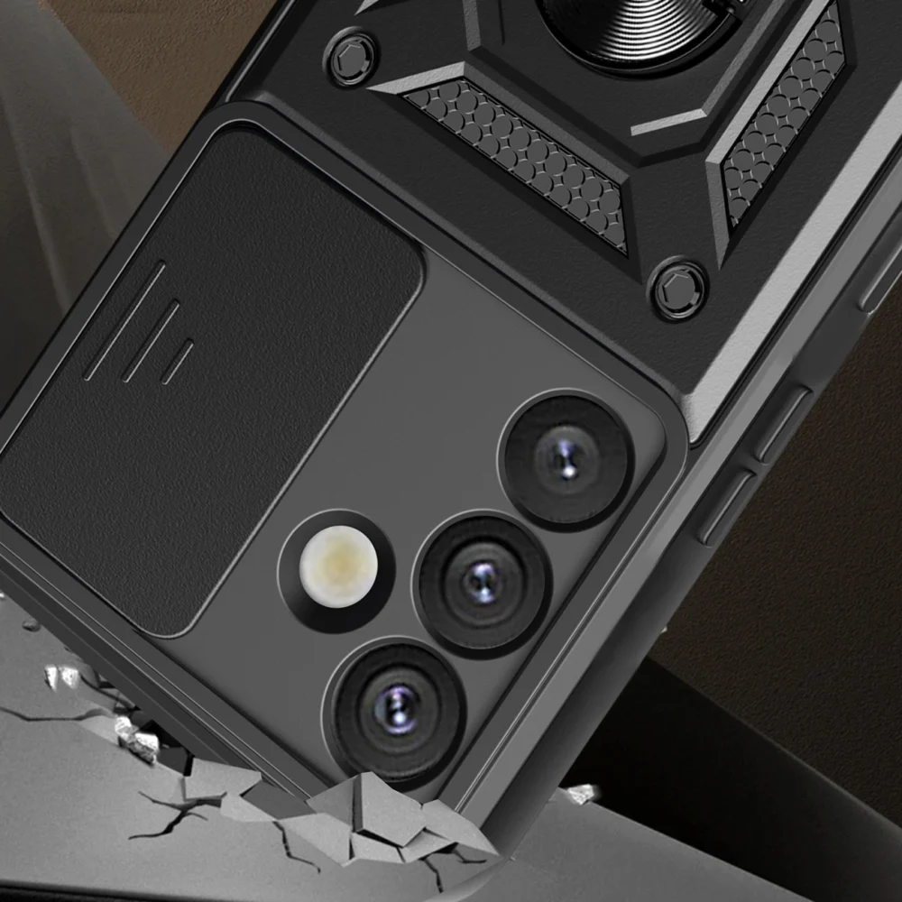 Hybrid Armor Camshield with Camera Cover and Metal Ring for Samsung Galaxy S25+ - Blackeng