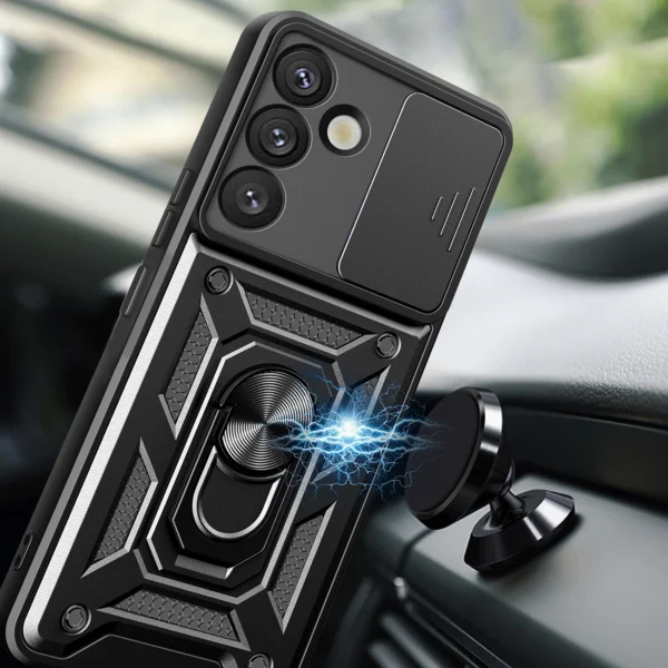 Hybrid Armor Camshield with Camera Cover and Metal Ring for Samsung Galaxy S25+ - Blackeng