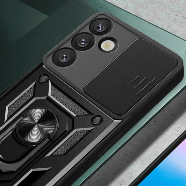 Hybrid Armor Camshield with Camera Cover and Metal Ring for Samsung Galaxy S25+ - Blackeng
