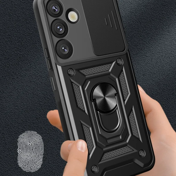 Hybrid Armor Camshield with Camera Cover and Metal Ring for Samsung Galaxy S25+ - Blackeng