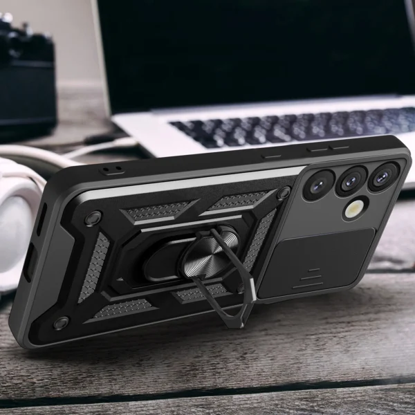 Hybrid Armor Camshield with Camera Cover and Metal Ring for Samsung Galaxy S25+ - Blackeng