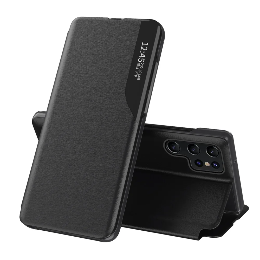 Eco Leather View Case for Samsung Galaxy S25 Ultra with Flip and Stand - Blackeng