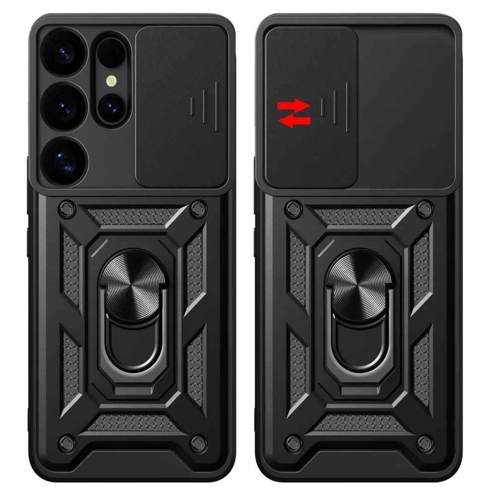 Hybrid Armor Camshield with Camera Cover and Metal Ring for Samsung Galaxy S25 Ultra - Blackeng