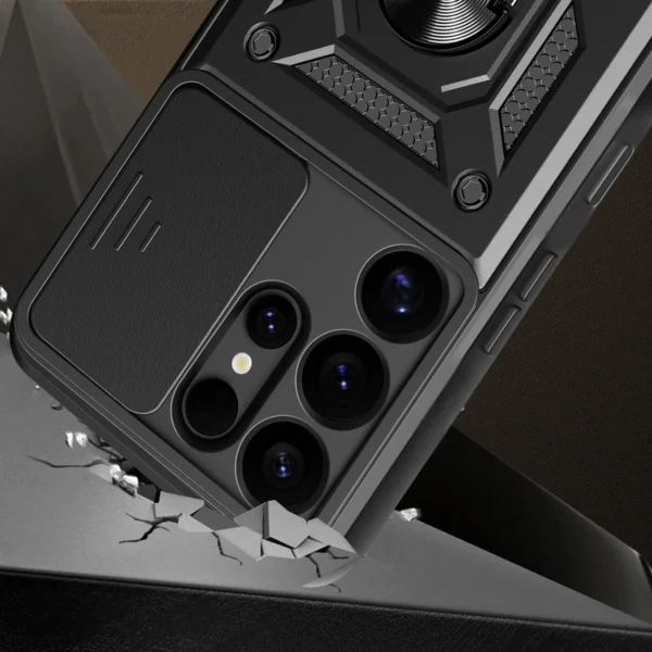 Hybrid Armor Camshield with Camera Cover and Metal Ring for Samsung Galaxy S25 Ultra - Blackeng