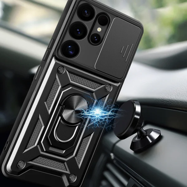 Hybrid Armor Camshield with Camera Cover and Metal Ring for Samsung Galaxy S25 Ultra - Blackeng