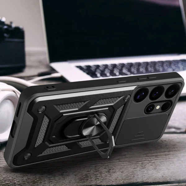 Hybrid Armor Camshield with Camera Cover and Metal Ring for Samsung Galaxy S25 Ultra - Blackeng