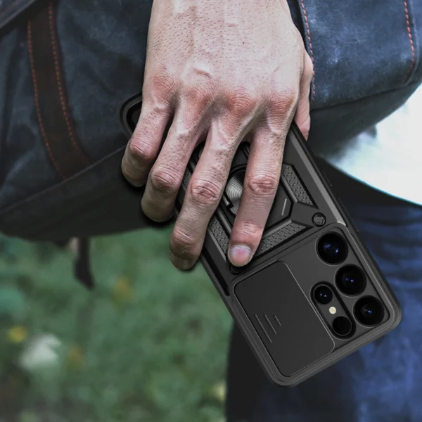 Hybrid Armor Camshield with Camera Cover and Metal Ring for Samsung Galaxy S25 Ultra - Blackeng