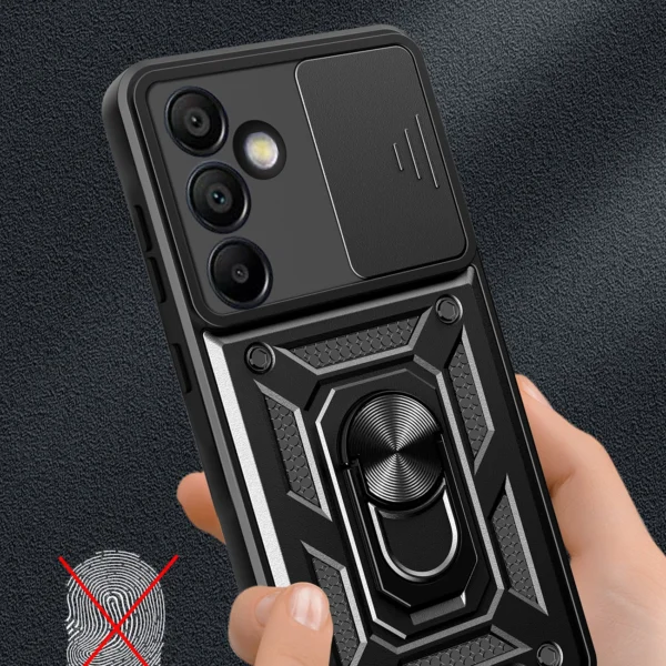 Hybrid Armor Camshield with Camera Cover and Metal Ring for Samsung Galaxy S24 FE - Blackeng