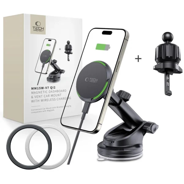Tech-Protect MM15W-V7 QI2 Car Holder with Inductive Charger - Blackeng